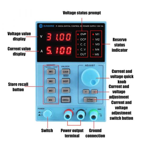SUNSHINE P-3005A 30V 5A DC Digital Programmable Adjustable Power Supply - Image 2