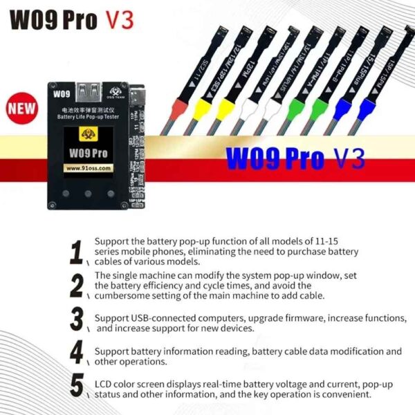 OSS W09 Pro V3 Battery Life Pop-Up Tester for iPhone 11 to 15 Pro Max